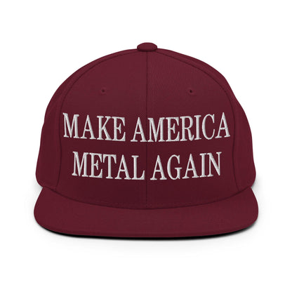 Make America Metal Again Embroidered Flat Bill Brim Snapback Hat - Maroon