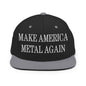 Make America Metal Again Embroidered Flat Bill Brim Snapback Hat - Black/ Silver