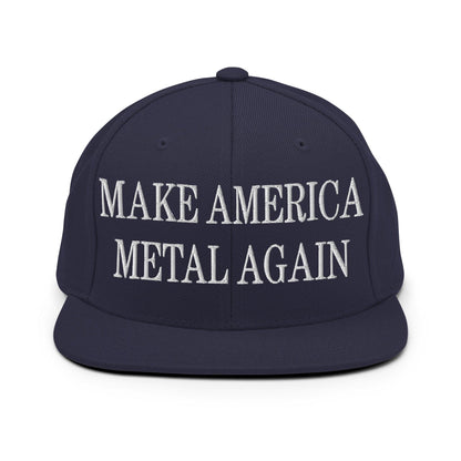 Make America Metal Again Embroidered Flat Bill Brim Snapback Hat - Navy