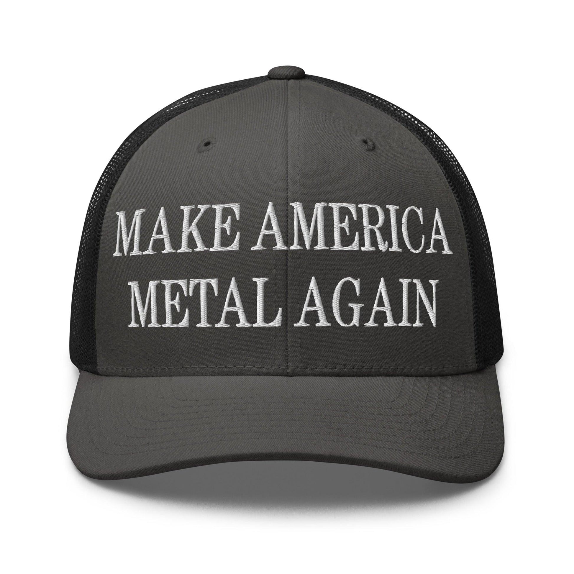 Make America Metal Again Embroidered Mesh Trucker Hat - Charcoal/ Black