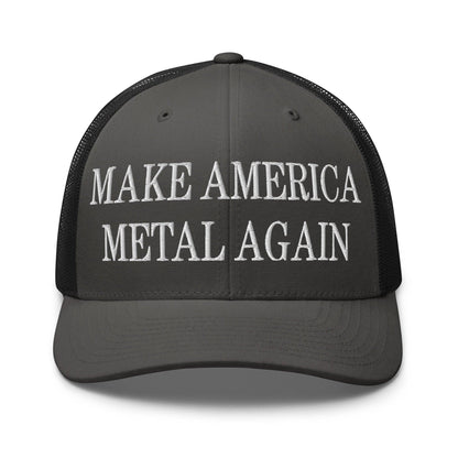 Make America Metal Again Embroidered Mesh Trucker Hat - Charcoal/ Black