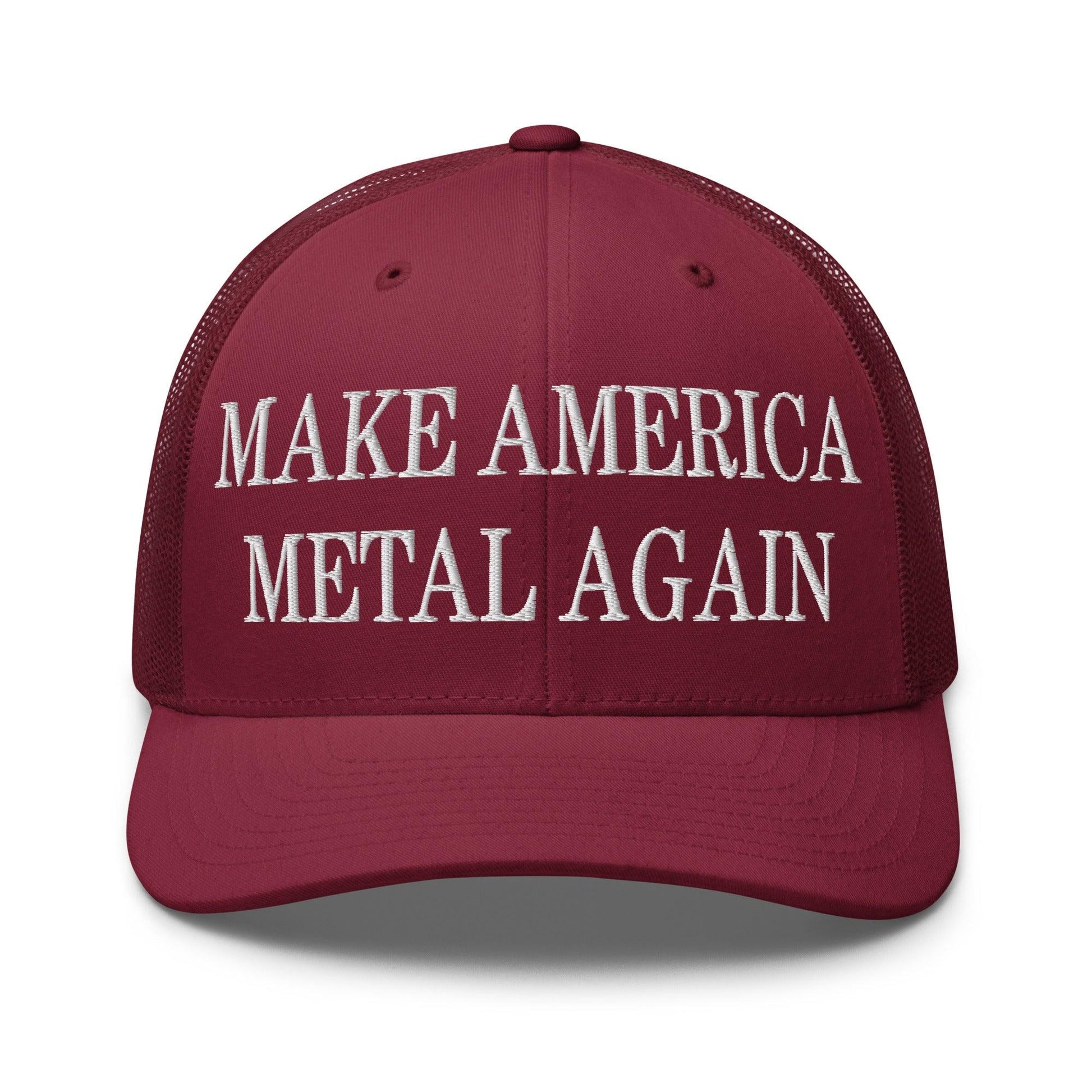 Make America Metal Again Embroidered Mesh Trucker Hat - Cranberry