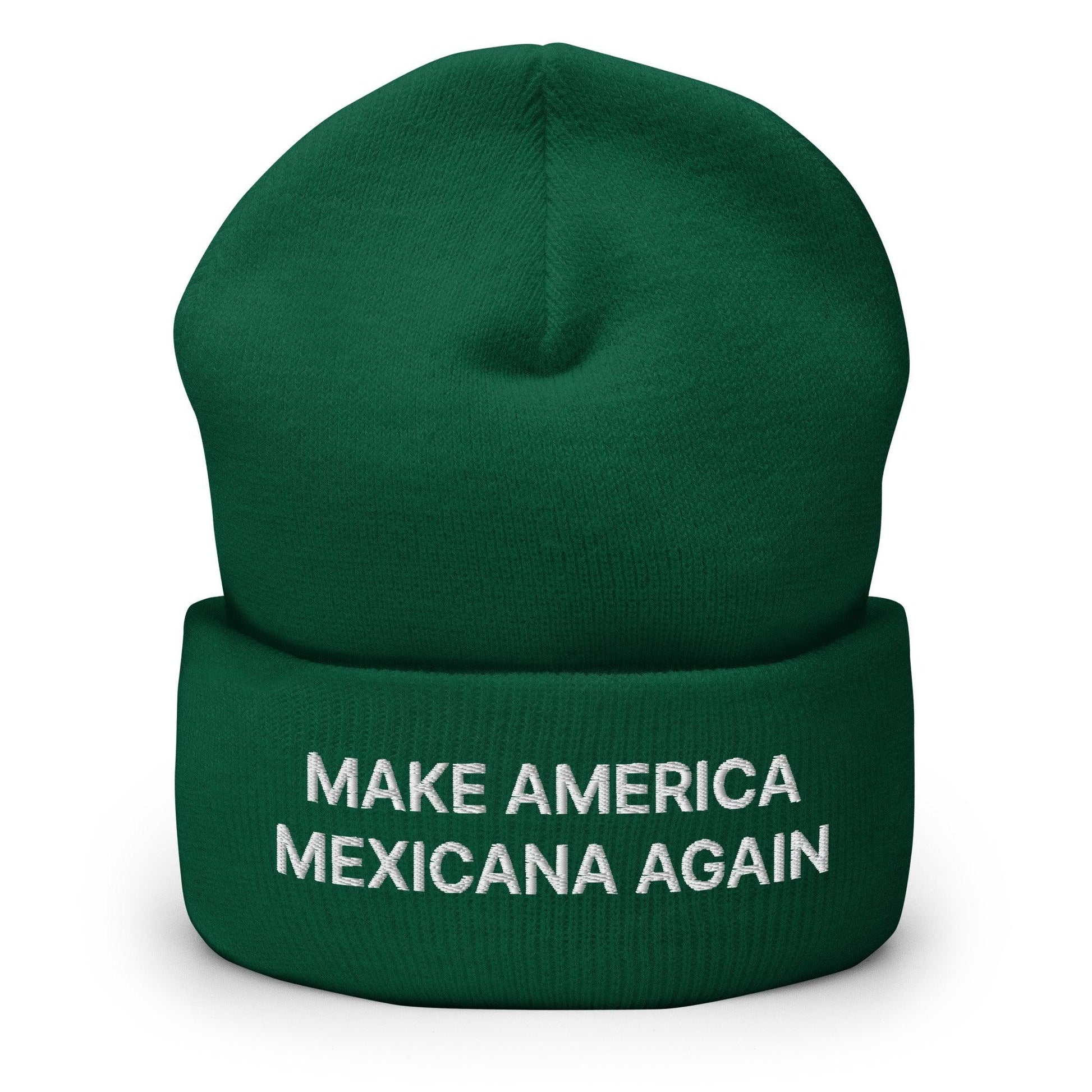 Green beanie hat from Make America Mexicana Claudia Sheinbaum Embroidered cuffed knit beanie