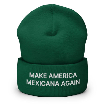 Green beanie hat from Make America Mexicana Claudia Sheinbaum Embroidered cuffed knit beanie