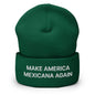 Green beanie hat from Make America Mexicana Claudia Sheinbaum Embroidered cuffed knit beanie