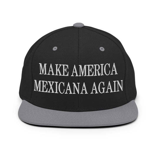 Make America Mexicana Again Claudia Sheinbaum Embroidered Flat Bill Brim Snapback Hat - Black/ Silver