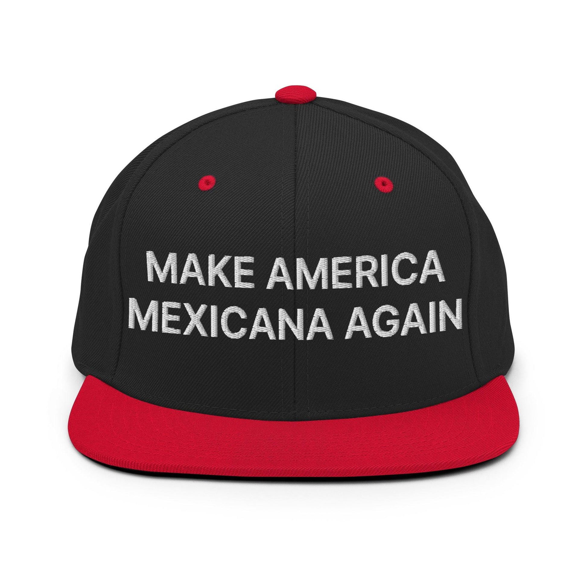 Black and red Make America Mexicana flat brim hat with Claudia Sheinbaum embroidered design