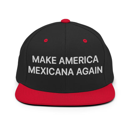 Black and red Make America Mexicana flat brim hat with Claudia Sheinbaum embroidered design