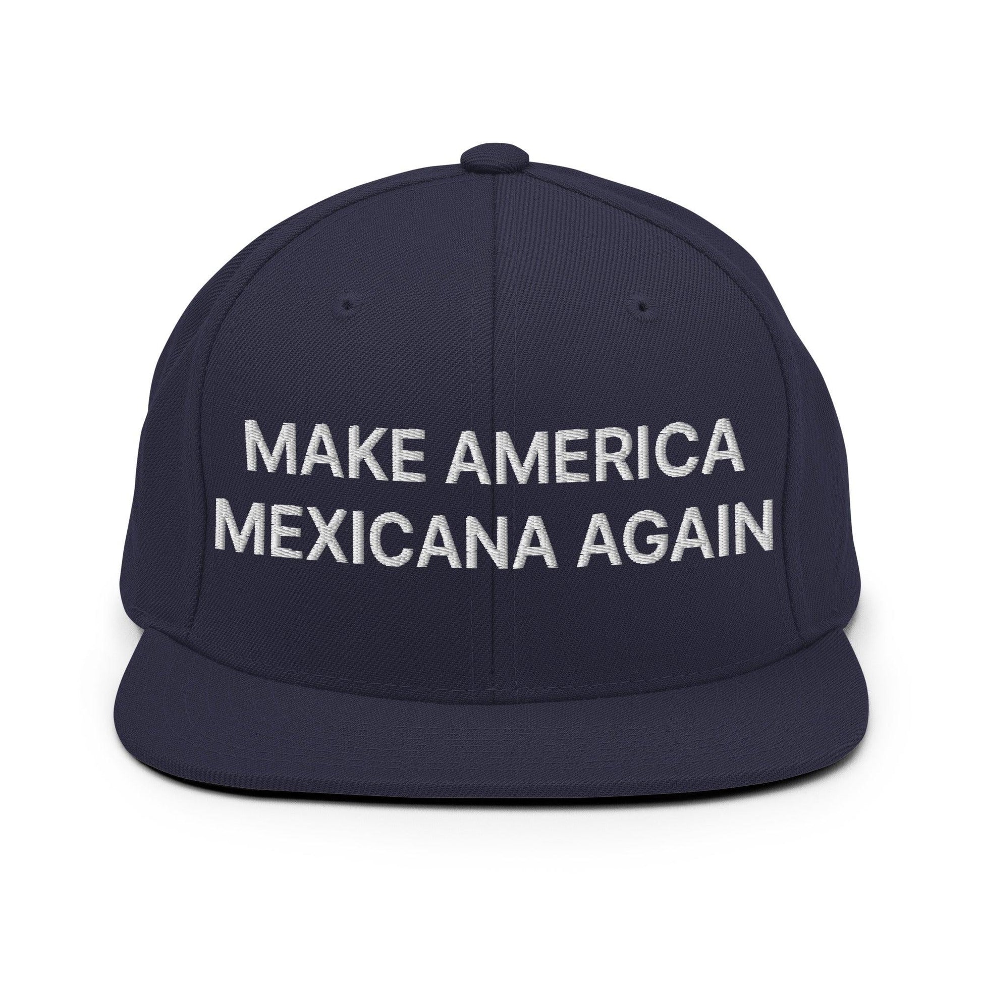 Navy blue flat brim hat with Claudia Sheinbaum embroidered for Make America Mexicana collection