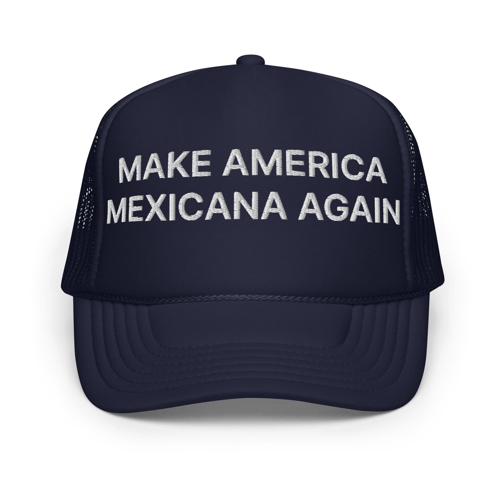 Navy blue Claudia Sheinbaum embroidered foam trucker hat for Make America Mexicana Again