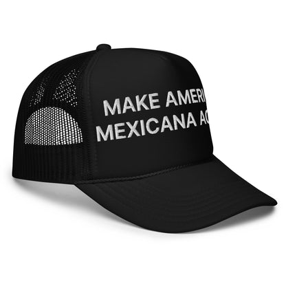 Black trucker hat with Claudia Sheinbaum embroidered foam design