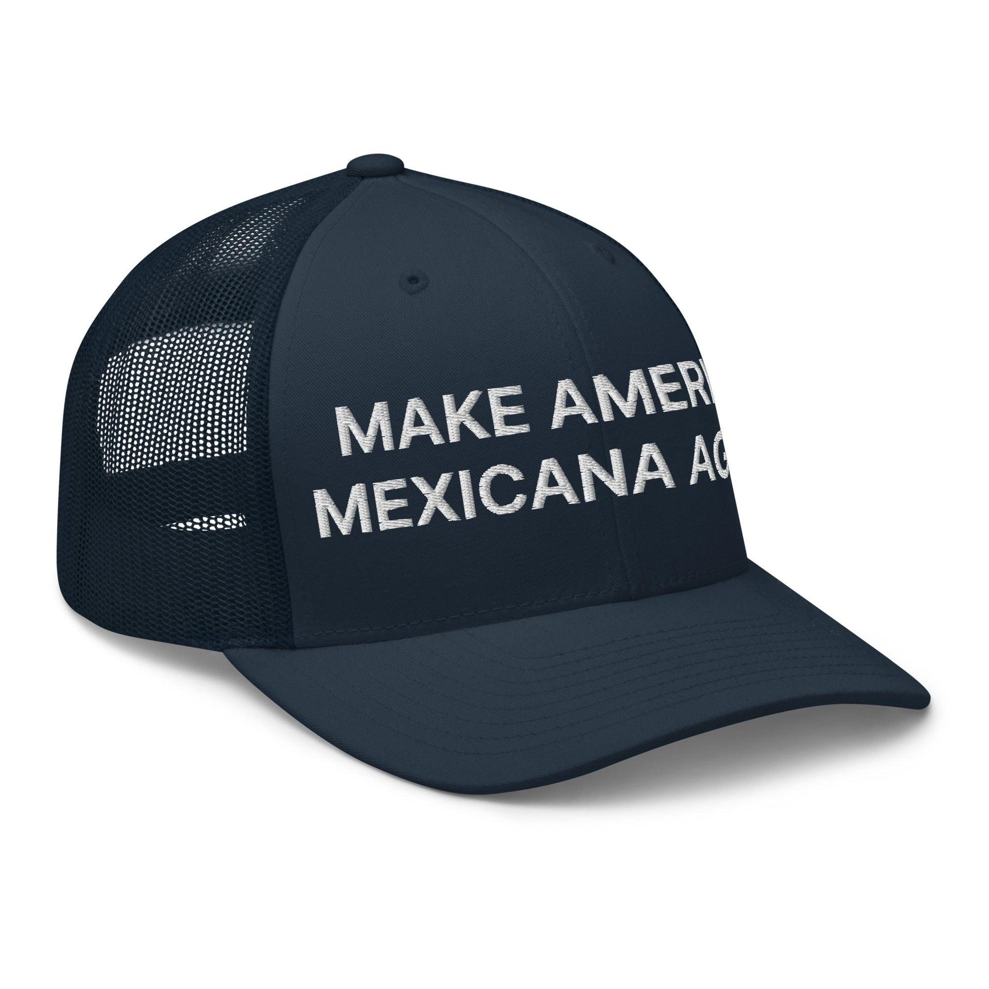 Navy blue retro mesh trucker hat with Claudia Sheinbaum embroidered design