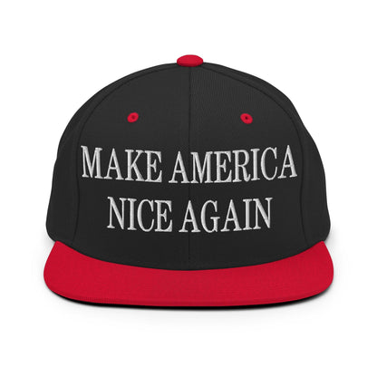 Make America Nice Again Embroidered Flat Bill Brim Snapback Hat - Black/ Red