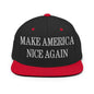 Make America Nice Again Embroidered Flat Bill Brim Snapback Hat - Black/ Red