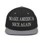 Make America Nice Again Embroidered Flat Bill Brim Snapback Hat - Black/ Silver