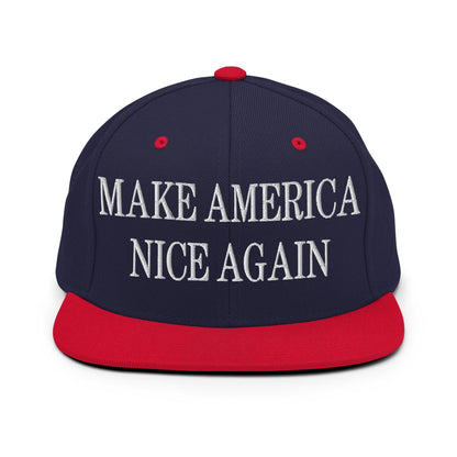 Make America Nice Again Embroidered Flat Bill Brim Snapback Hat - Navy/ Red