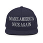 Make America Nice Again Embroidered Flat Bill Brim Snapback Hat - Navy