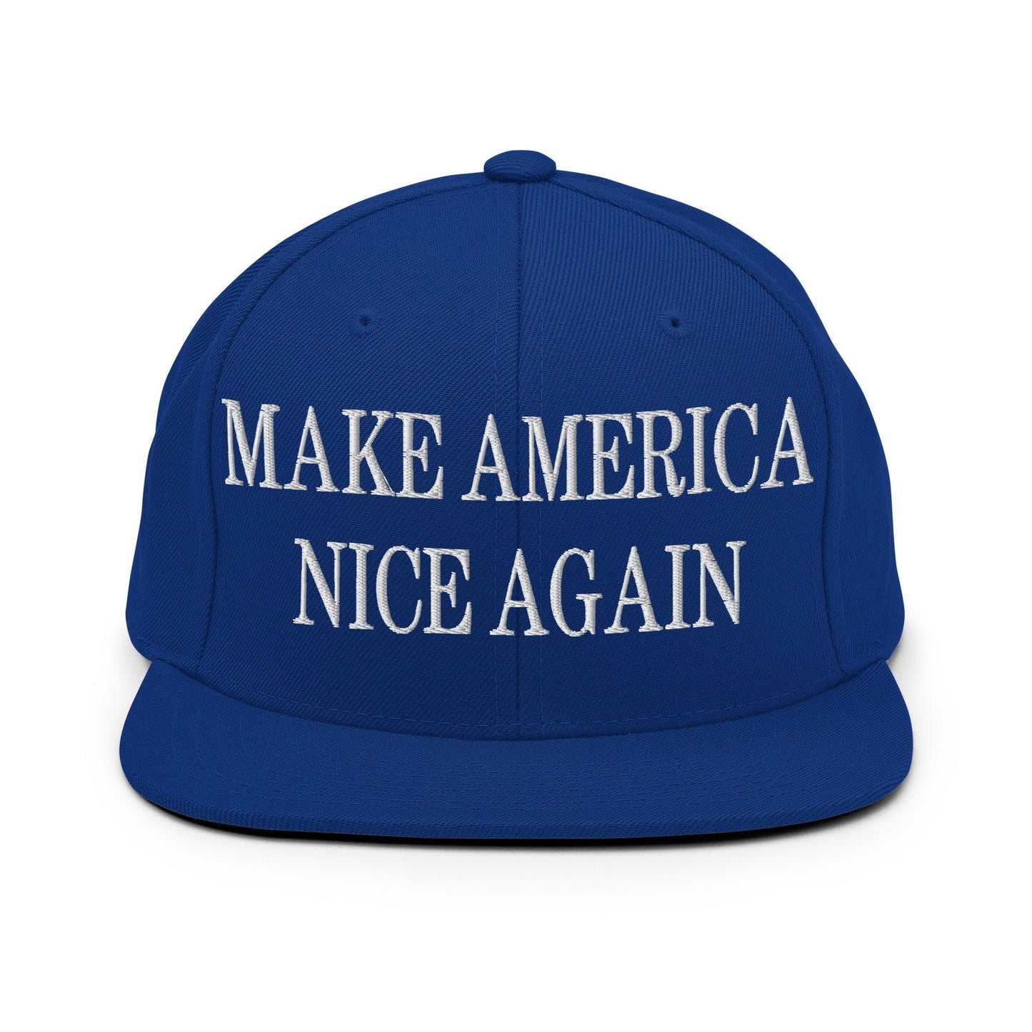 Make America Nice Again Embroidered Flat Bill Brim Snapback Hat - Royal Blue