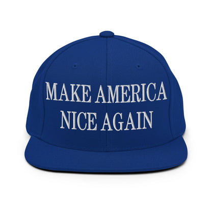Make America Nice Again Embroidered Flat Bill Brim Snapback Hat - Royal Blue
