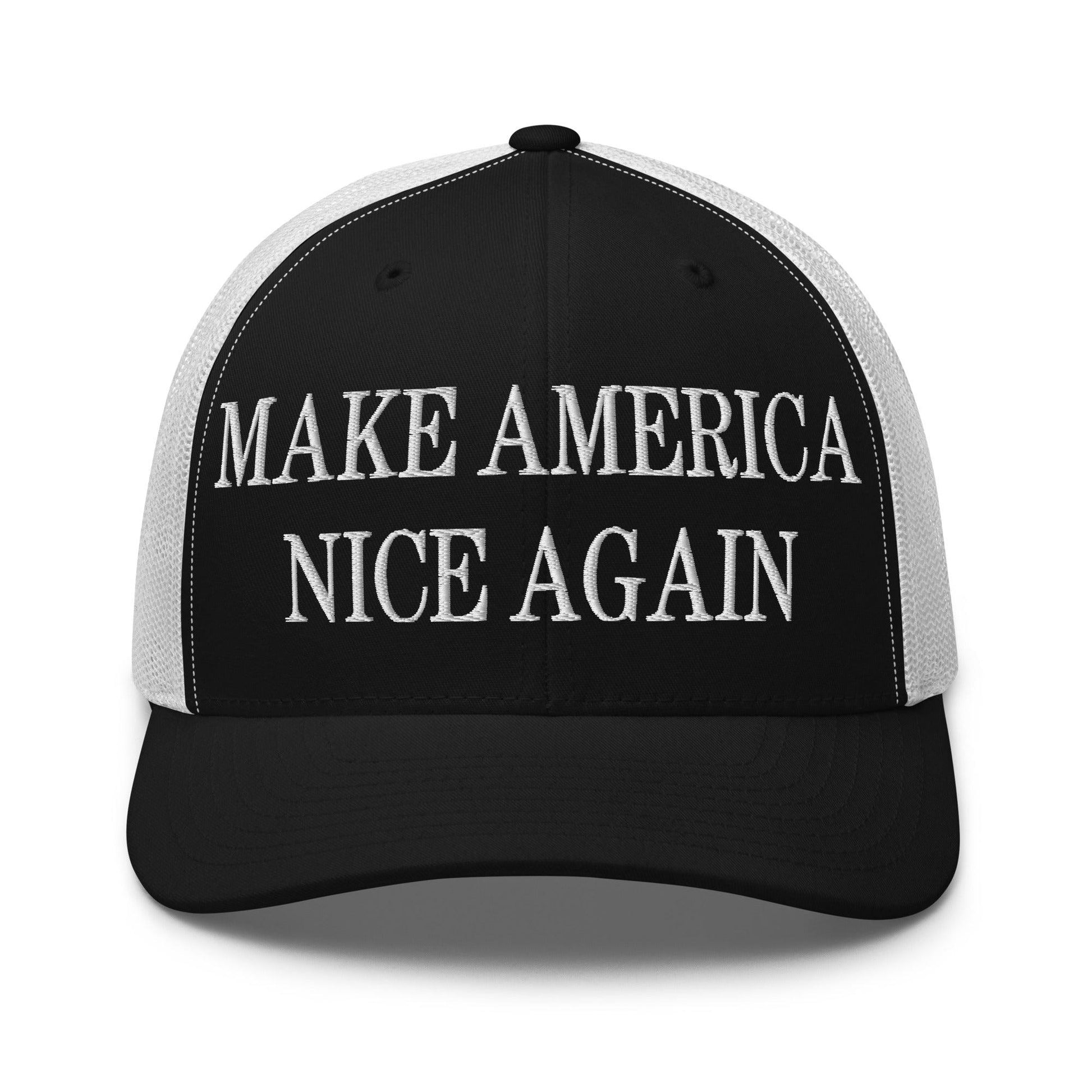Make America Nice Again Embroidered Mesh Trucker Hat - Black/ White