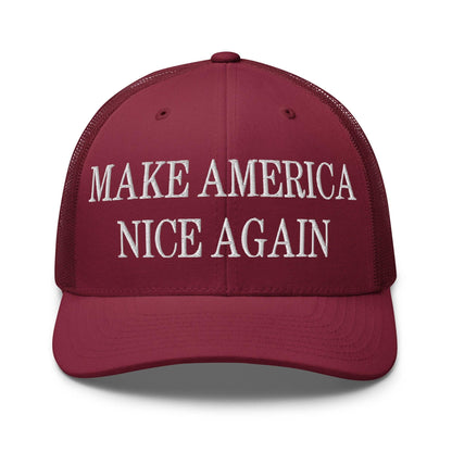 Make America Nice Again Embroidered Mesh Trucker Hat - Cranberry