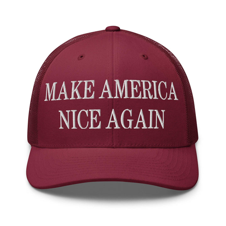 Make America Nice Again Embroidered Mesh Trucker Hat - Cranberry