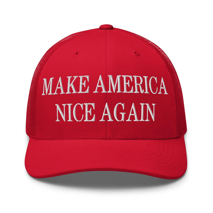 Make America Nice Again Embroidered Mesh Trucker Hat - Red