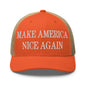 Make America Nice Again Embroidered Mesh Trucker Hat - Rustic Orange/ Khaki