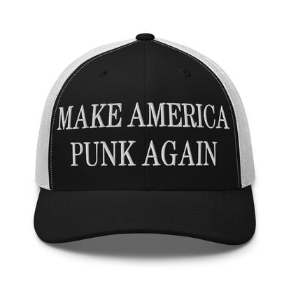 Make America Punk Again Embroidered Mesh Trucker Hat - Black/ White