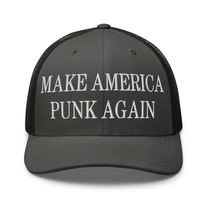 Make America Punk Again Embroidered Mesh Trucker Hat - Charcoal/ Black