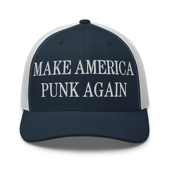 Make America Punk Again Embroidered Mesh Trucker Hat - Navy/ White
