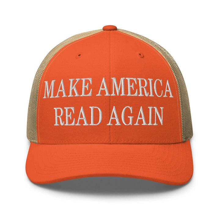 Make America Read Again Embroidered Mesh Trucker Hat - Rustic Orange/ Khaki