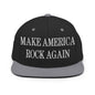 Make America Rock Again Embroidered Flat Bill Brim Snapback Hat - Black/ Silver