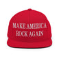 Make America Rock Again Embroidered Flat Bill Brim Snapback Hat - Red
