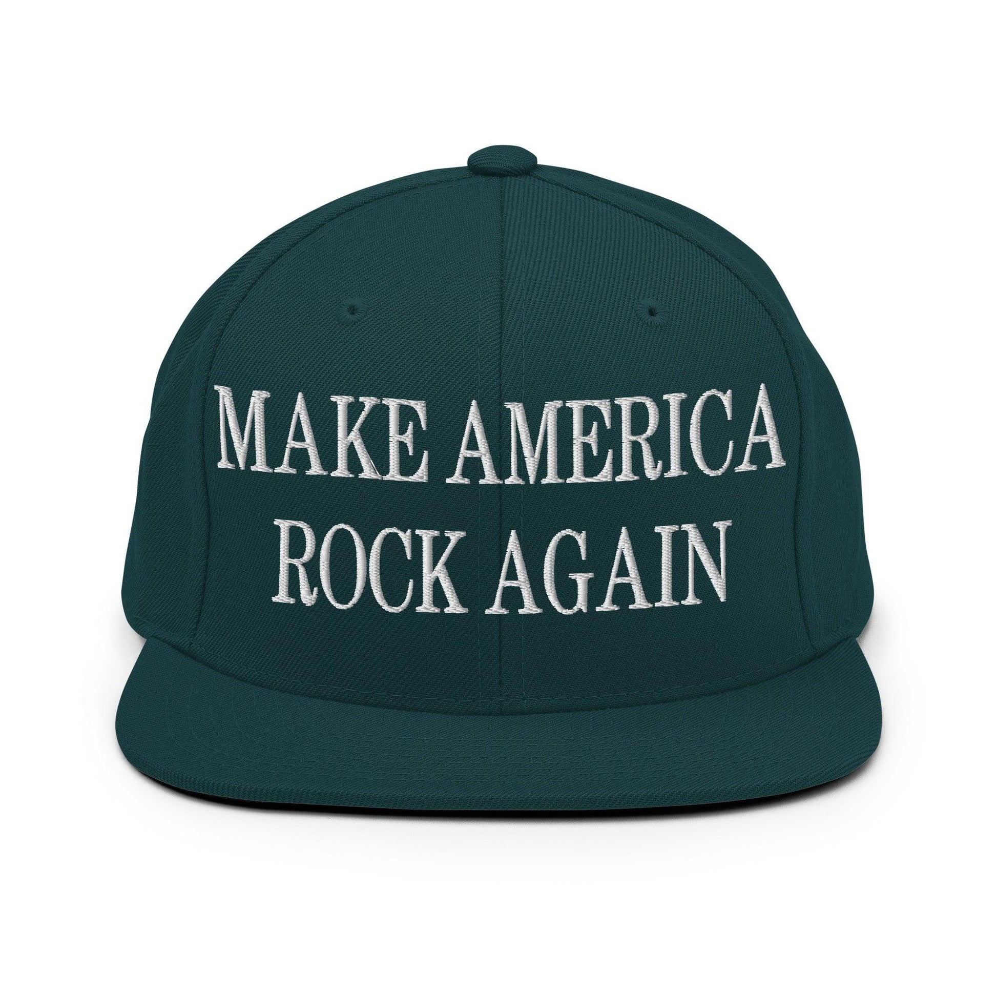 Make America Rock Again Embroidered Flat Bill Brim Snapback Hat - Spruce