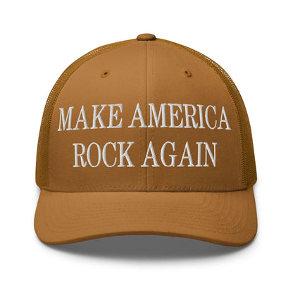 Make America Rock Again Embroidered Mesh Trucker Hat - Caramel