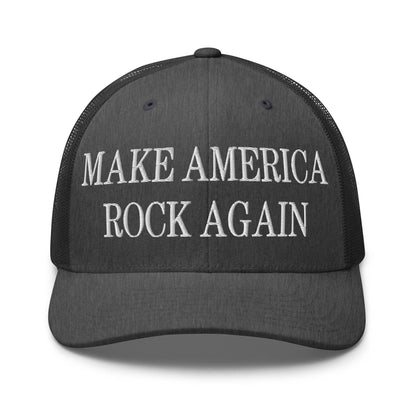 Make America Rock Again Embroidered Mesh Trucker Hat - Dark Heather Gray