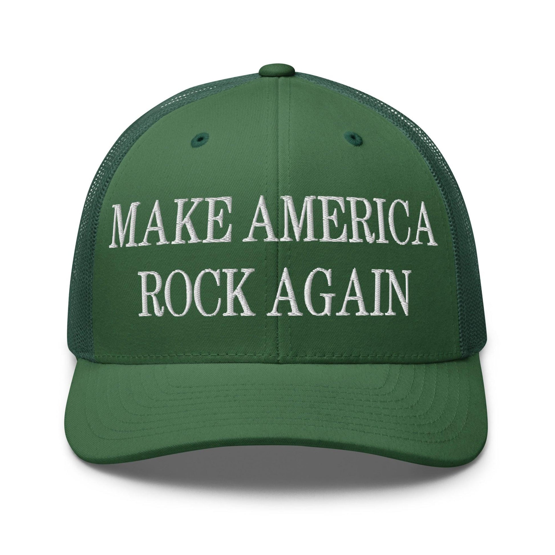 Make America Rock Again Embroidered Mesh Trucker Hat - Evergreen