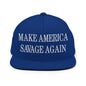 Make America Savage Again Embroidered Flat Bill Brim Snapback Hat - Royal Blue