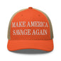 Make America Savage Again Embroidered Mesh Trucker Hat - Rustic Orange/ Khaki
