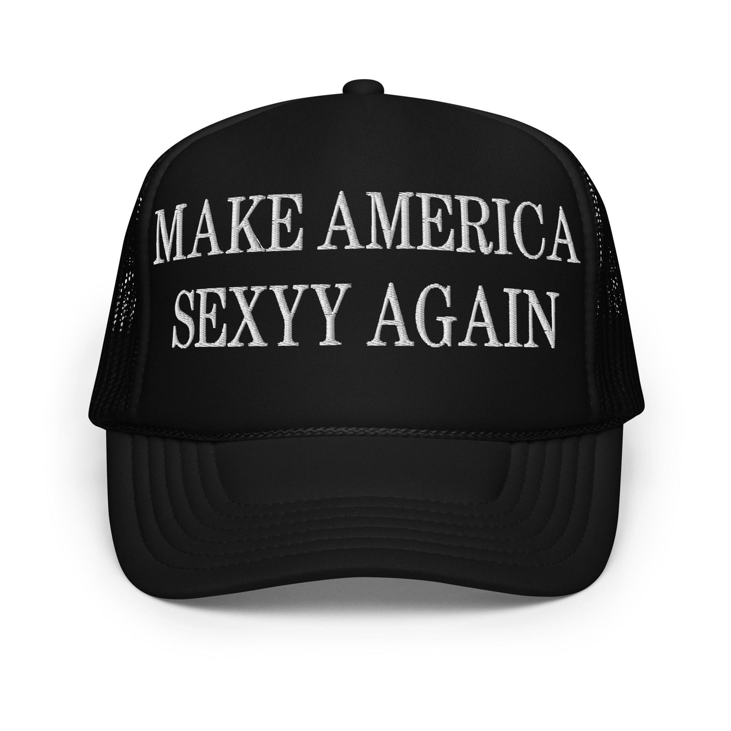 Black Make America Sexyy Again embroidered foam trucker hat for men’s casual style