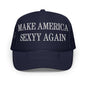 Dark blue Make America Sexyy embroidered foam trucker hat for fashionable streetwear