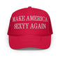 Red trucker hat with embroidered text Make America Sexyy for stylish headwear