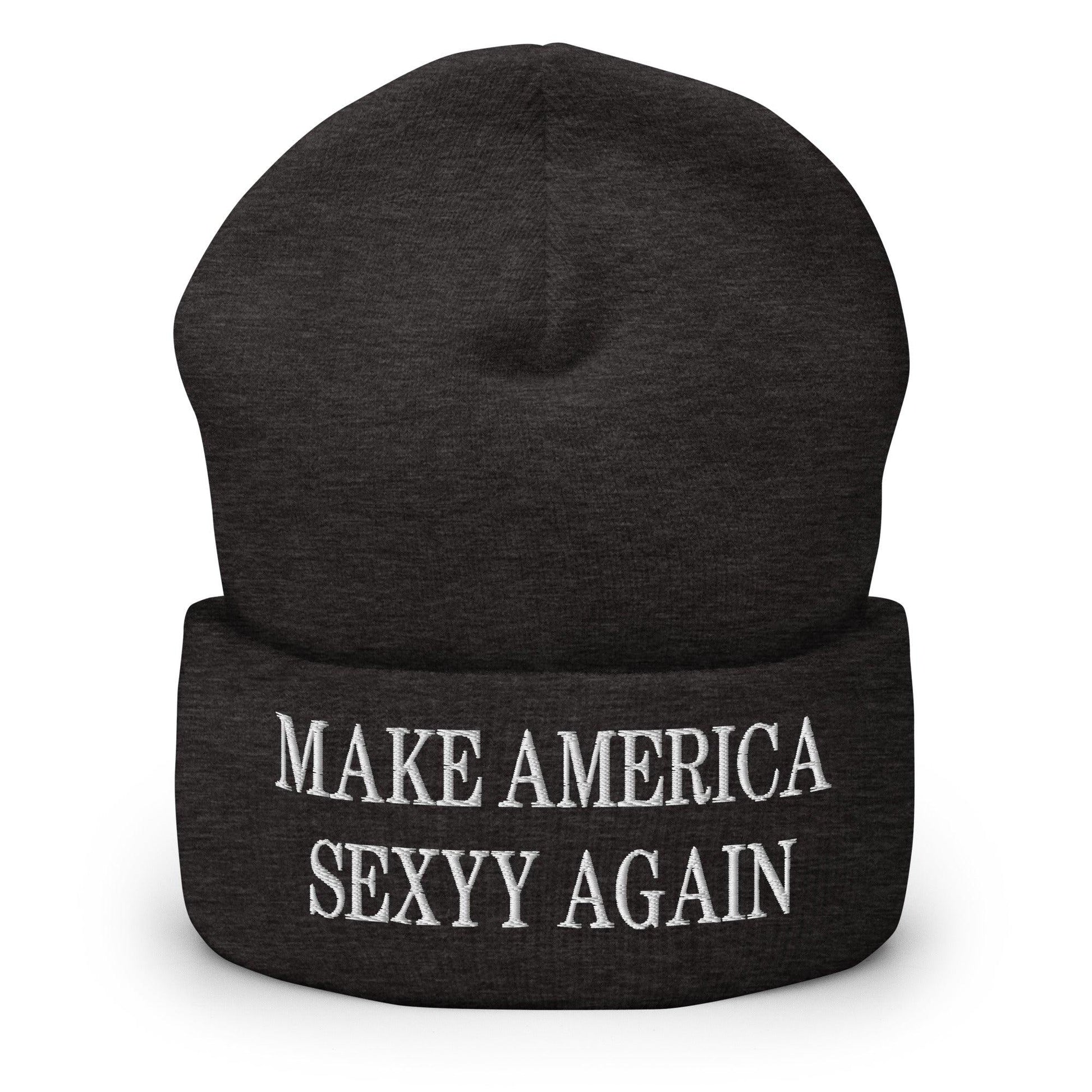 Make America Sexyy Again Embroidered Knit Cuffed Beanie - Dark Grey