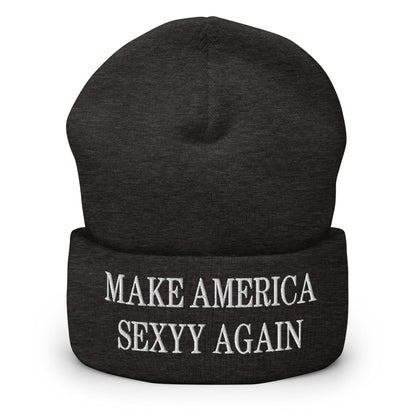 Make America Sexyy Again Embroidered Knit Cuffed Beanie - Dark Grey