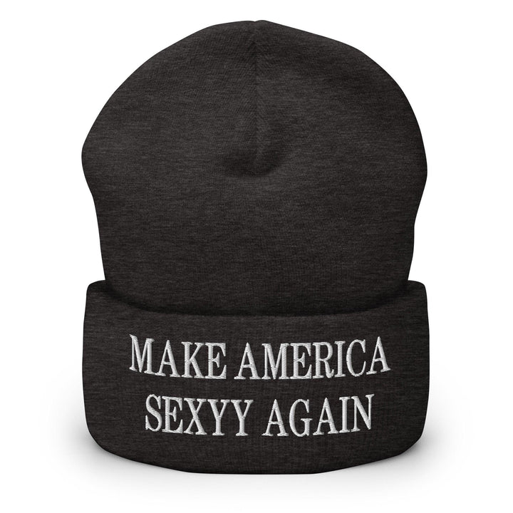Make America Sexyy Again Embroidered Knit Cuffed Beanie - Dark Grey