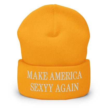 Make America Sexyy Again Embroidered Knit Cuffed Beanie - Gold
