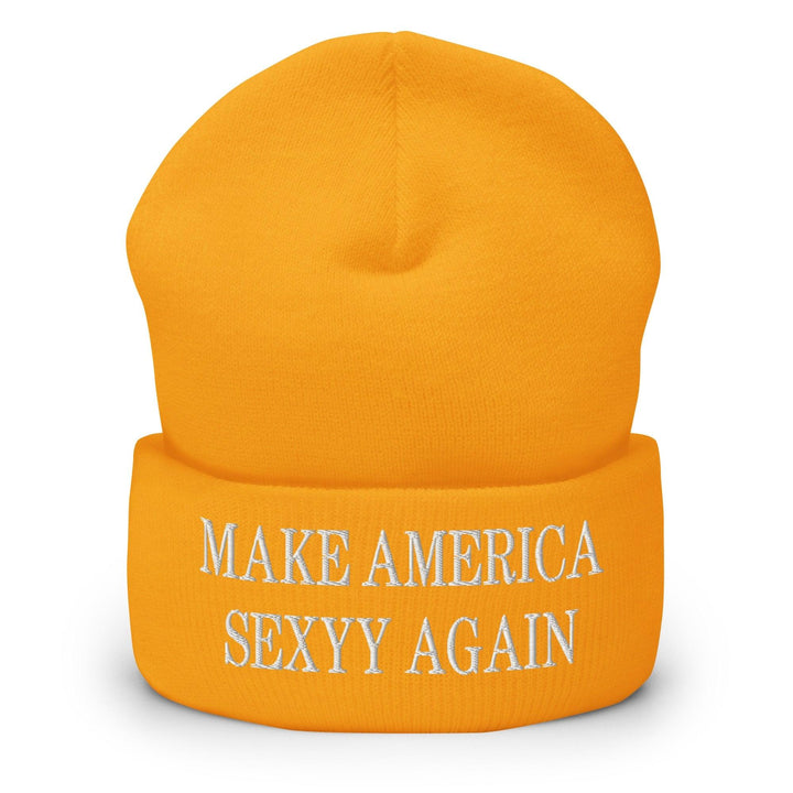 Make America Sexyy Again Embroidered Knit Cuffed Beanie - Gold