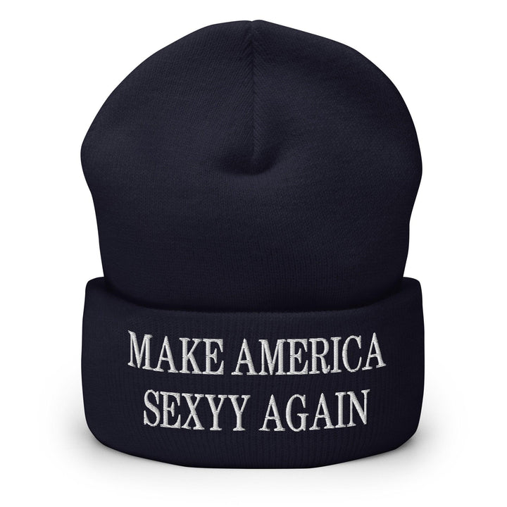 Make America Sexyy Again Embroidered Knit Cuffed Beanie - Navy