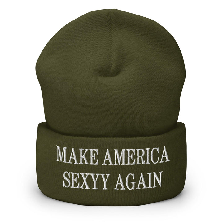 Make America Sexyy Again Embroidered Knit Cuffed Beanie - Olive